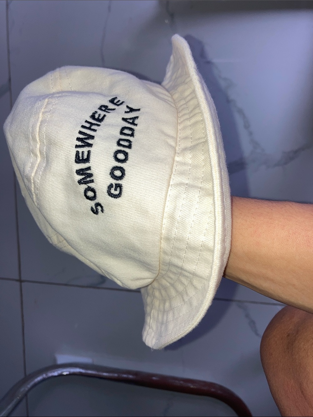 Cream Bucket Hat with Black Embroidery - SOMEWHERE GOODDAY